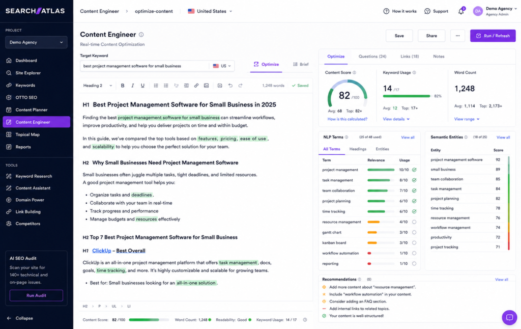 Search Atlas platform highlighting modern text tools and natural language processing content scores